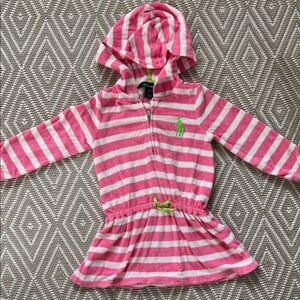 Polo Pink Striped Kids Terry Hoodie Dress